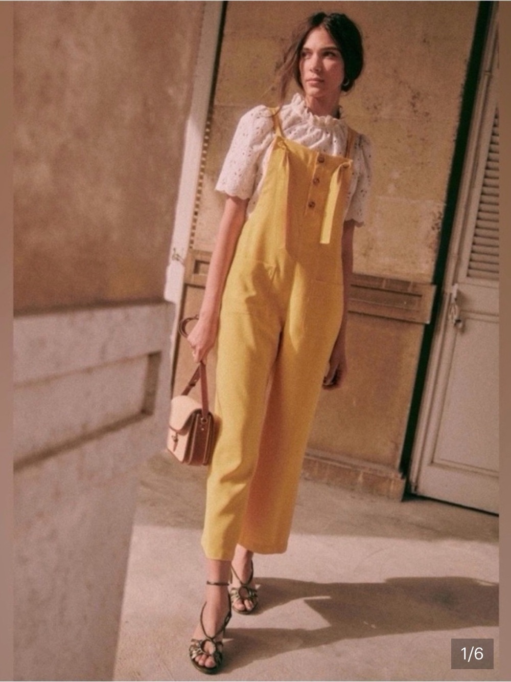 Sezane Yellow Button-Front Wide-Leg Jumpsuit
